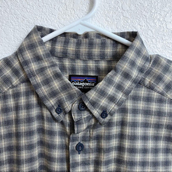 Patagonia Organic Cotton Plaid Long Sleeve Men's Medium Light Brown/Dark Blue - Picture 2 of 15